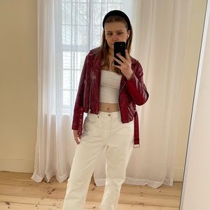 Red/black snakeskin moto/biker jacket with detachable belt